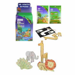 3D Scratch Puzzle Zoo Animals (Display of 18)