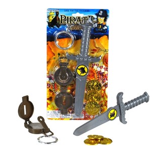 Pirate Toy Set: Dagger, Compass, Earring & Coins on Card (6 pcs)