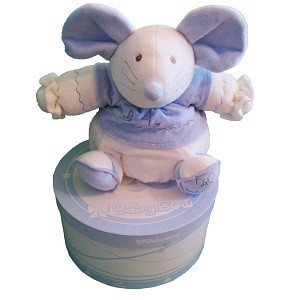Baby Bow Plush Toy in Gift Box - Model 15 (Mouse, Blue/White)